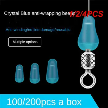 1/2/4ШТ Кристально-синие бобы, предотвращающие запутывание, Силиконовый материал, Подсоединяемые к леске Бобы, предотвращающие запутывание, Рыболовные Кристально-синие