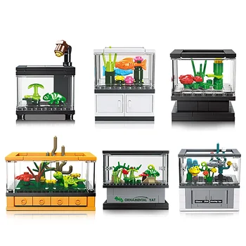 1 Комплект Серии Строительных Блоков Micro Fish Tank, Игрушка, Модель Украшения Рабочего Стола, Креативное Украшение Дома, Подарок Для Детей (В Упаковке)