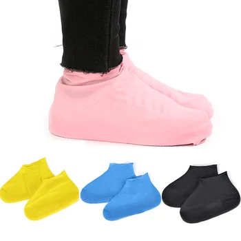 1 пара многоразовых водонепроницаемых дождевых ботинок Унисекс, нескользящие, однотонные Резиновые бахилы, Уличные Многоразовые Дождевые ботинки Оптом
