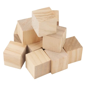 100 ШТ блоков размером 1 X 1 X 1 дюйм Незаконченных деревянных блоков Объемных маленьких квадратных деревянных блоков для поделок своими руками