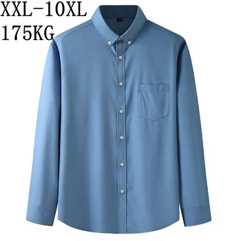10XL 8XL 7XL Повседневные однотонные Оксфордские мужские рубашки, свободные удобные рубашки с длинным рукавом, мужская брендовая одежда, деловые мужские топы