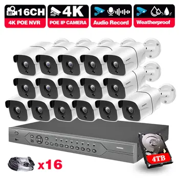 16-Канальная Сетевая Система Видеонаблюдения 4K Ultra HD POE 8MP H.265 + NVR С 8-Мегапиксельной 5-Мегапиксельной Всепогодной IP-Камерой CCTV Security Kit