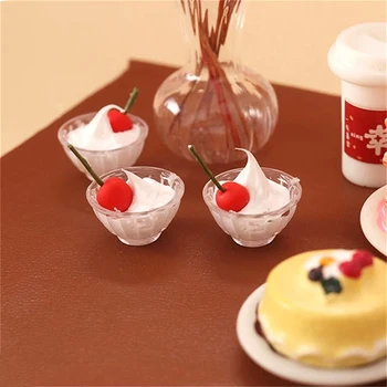 1Pc/ 2Pcs Миниатюрный кукольный домик 1: 12, чашка для вишневого крема, модель чашки для мороженого, игрушка для декора живой сцены