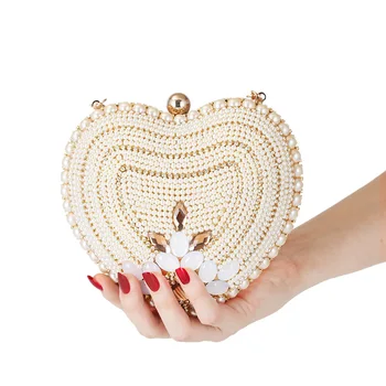 2020 Женская сумка ручной работы с персиковым сердечком и жемчугом, белая сумка-тоут, сумка на одно плечо, сумка на цепочке, праздничный клатч, женская сумка, летняя сумка
