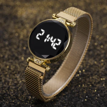 2022 Женские цифровые часы Роскошные женские наручные часы из розового золота со светодиодной подсветкой, Электронные часы из нержавеющей стали Montre Femme Relogio Feminin