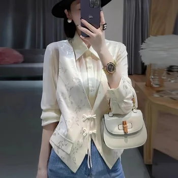 2024 улучшенная блузка, рубашка на пуговицах в китайском стиле, жилет, поддельная двойка, национальный стиль, свободная мода, улучшенная блузка tangsuits