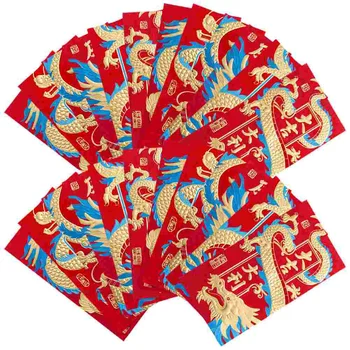 24 шт Мешочек для денег Новогодний дракон Красный карманный мультяшный конверт для церемонии Лай Си Фэн Бумага для конвертов 2024