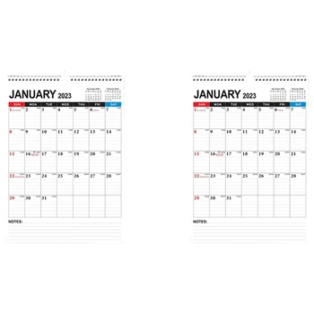 2X Calendar - Ежемесячный настенный календарь-планировщик С января 2023 года по июнь 2024 года, 12 X 17 дюймов, двухпроводный переплет, разделенное пространство