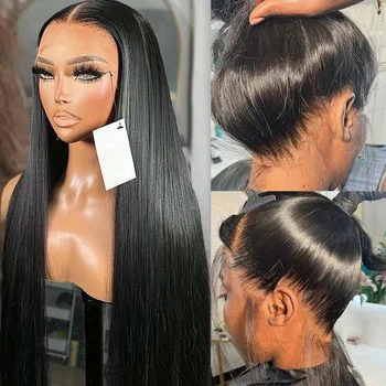 360 Полных кружевных прямых париков из человеческих волос 34 36 дюймов Прозрачный кружевной фронтальный парик для чернокожих женщин Бразильский Реми человеческих волос