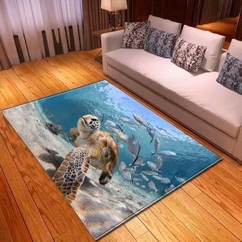 3D коврик для гостиной с рисунком морской черепахи, декор детской комнаты, игровой коврик, прикроватный коврик, Мягкий фланелевый ковер для дома, гостиной