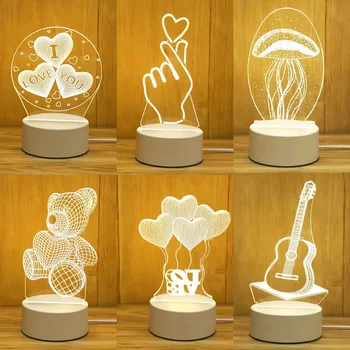 3D Лампа Акриловая USB Светодиодная Ночная Подсветка Неоновая Вывеска Лампа Рождественские Украшения для дома Спальни Декор на День рождения Свадебные подарки