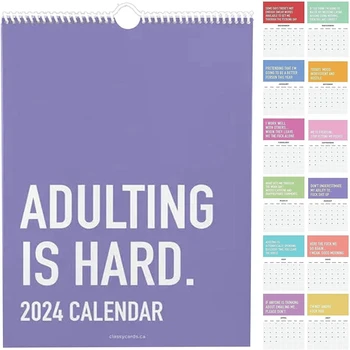 3X ADULTING IS HARD КАЛЕНДАРЬ НА 2024 год 12-месячное расписание Бумажный календарь на 2024 год Милые какашки Забавный подарок для дома