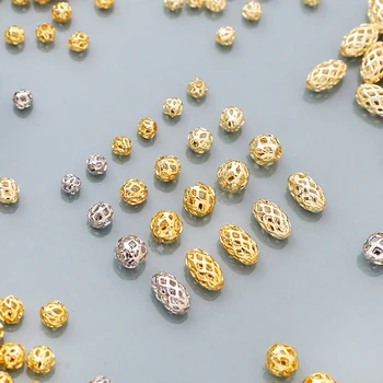 4-6 мм Покрытая медью Бусина-распорка из натурального золота с полым кружевом с прямым отверстием, сделанная своими руками, Ожерелье, Аксессуары для браслетов
