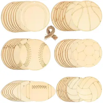 42шт Вырезы для спортивных мячей Футбольные вырезы для волейбола Бейсбола Баскетбола Тенниса Деревянные щепки в форме поделок для украшения дома