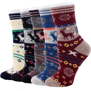 5 Пар разноцветных носков для ботинок, винтажные женские зимние Мягкие теплые шерстяные носки холодной вязки, Размер 35-40