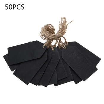 50-кратная подвесная черная бирка для классной доски с джутовой веревкой / Деревянные таблички для декора стен