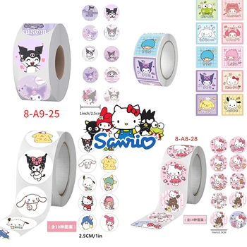 500ШТ стикеров Hello Kitty Sanrio Kuromi Cinnamoroll My Melody Аниме Стикеры Kawaii 2,5 см Круговые уплотнительные наклейки Подарки Декор