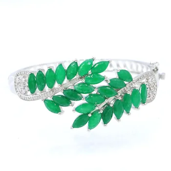 59x29 мм Потрясающий Зеленый Изумрудно-белый CZ Женский свадебный серебряный браслет 7,5 дюйма