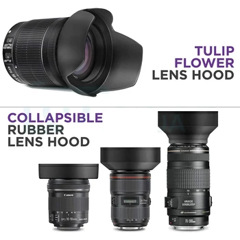67 мм/58 мм Комплект бленд для объектива Цветок тюльпана + Складная резиновая бленда для Canon Nikon Sony DSLR Caemras