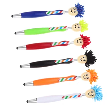 6шт Плюшевая ручка-швабра для волос, мультяшная студенческая ручка для письма, пластиковая шариковая ручка (разных цветов)