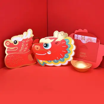 6ШТ Процесс горячего тиснения Красный конверт с китайским драконом в форме симпатичного дракона Красный конверт в канун Нового года Fortune Красный пакет Простой