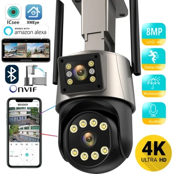 8-Мегапиксельная IP-камера 4K Wifi с двойным объективом, водонепроницаемая камера видеонаблюдения, IP-камера ICSEE APP VMS