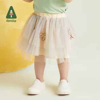Amila Baby Girl Skrit 2023, Летняя новая короткая юбка, Милая вышивка, Сетчатая строчка, тонкие пышные юбки принцессы 0-6 лет
