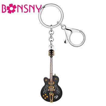 BONSNY Акриловые классические черные брелоки для гитары и баса, брелок для музыкальных инструментов, брелок для женщин, брелок для автомобильных сумок, подарки для друзей-малышей