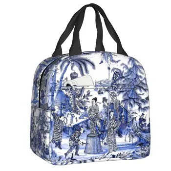 Chinoiserie Blue Landscape Изолированная сумка для ланча для кемпинга и путешествий Blue Delft Chinese Willow Cooler Thermal Lunch Box Для женщин и детей