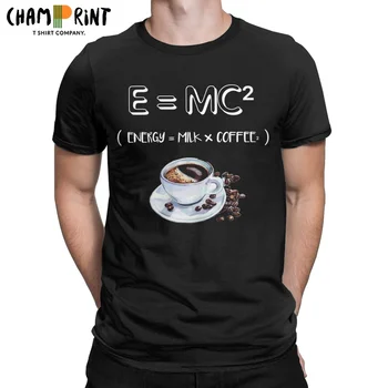 E = MC Футболка Мужская из чистого хлопка, юмористическая футболка с круглым вырезом, Energy = Milk Coffee, забавная футболка, Одежда с коротким рукавом, Большой размер