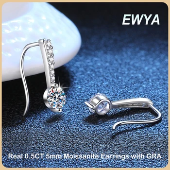 EWYA Luxury D Color 0.5CT 5 мм Серьги-крючки из муассанита для женщин и девочек, серьги с бриллиантами из стерлингового серебра S925 пробы, ювелирные украшения для вечеринок