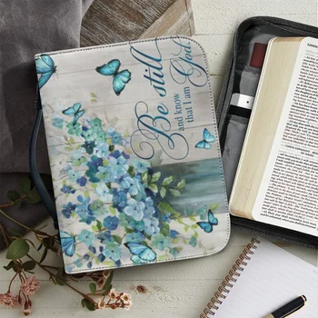FORUDESIGNS Сумка для Библии с бабочкой и цветком, модный кожаный футляр для Библии для женщин, успокойся и знай, что Я Бог, Вдохновляющая сумка-тоут