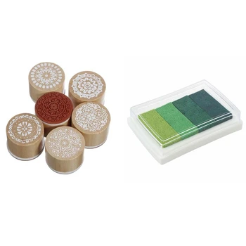 Inkpad Craft Multi Gradient Green 4 X Цветных чернильных штампа на масляной основе с 6 различными деревянными резиновыми штампами