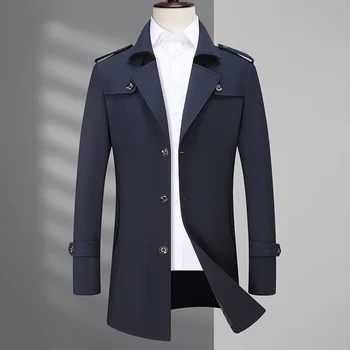 (L-8XL) Высококачественный Тренч Средней Длины, Модное Осеннее Однобортное Пальто Большого Размера, Деловое Повседневное Черное Модное
