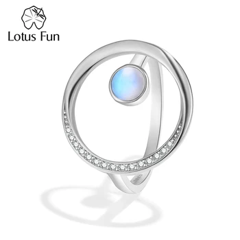 Lotus Fun Циркониевый круг, Натуральный Голубой Лунный камень, Регулируемые кольца для женщин, Серебро 925 пробы, Роскошные дизайнерские ювелирные изделия