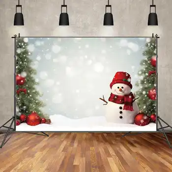 MOON. QG Фон для фотосъемки Рождественские сосны на открытом воздухе, красный шар, Снеговик, фон для фотостудии, Белый снег, декор стен для вечеринки
