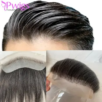 Pwigs Прозрачная HD Невидимая Линия Роста волос на кружевной основе French Lace Front Мужская парикка1b20 (80% Человеческих волос с 20% синтетических волос)