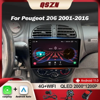 QSZN Android 13 Для Peugeot 206 2001-2016 Автомобильный Радиоприемник Стерео Мультимедийный Аудиоплеер GPS Навигация Головное Устройство Авторадио Автомобильный Радиоприемник
