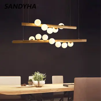 SANDYHA Chandiler Скандинавский Минималистичный Подвесной светильник из массива дерева Magic Bean Glass Светодиодная лампа для столовой Lampara Colgante Techo