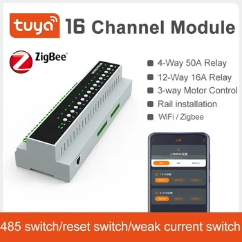 Tuya Smart Zigbee 16-Канальный Модуль Релейного Переключателя Модуль Дистанционного Управления Прибором 110V-240V 50A Работает С Alexa Google Home