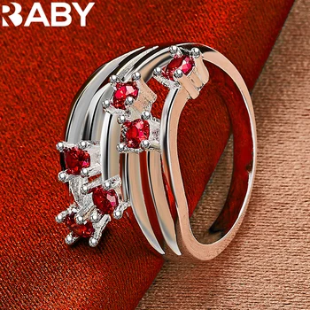 URBABY Кольцо из стерлингового серебра 925 пробы с красным ААААА Цирконом Для женщин, подвески, Свадебные Украшения для Помолвки, Модные украшения в подарок