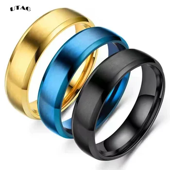 UTAG Модные Черные кольца из нержавеющей стали для женщин, Обручальные кольца для мужчин, ювелирные изделия Шириной 6 мм