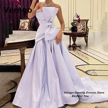 Verngo Фиолетовое длинное вечернее платье без рукавов со складками и кристаллами Вечернее платье трапециевидной формы из атласа для выпускного вечера для официального случая
