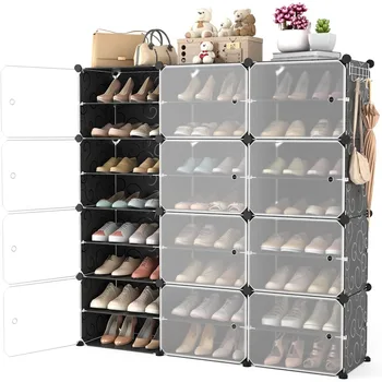 WEXCISE Портативный органайзер для обуви с дверцей, шкаф для хранения обуви на 48 пар, простая сборка, пластиковая регулируемая обувь