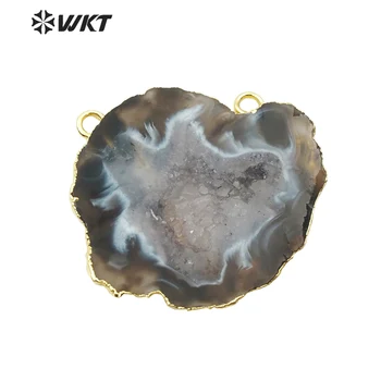 WT-P1490 WKT Золотой натуральный камень с гальваническим покрытием, двойные обручи, подвеска, модное ожерелье, подвеска, ювелирные изделия, принадлежности