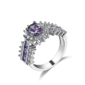 YaYI Jewelry Fashion Princess Cut Prong В оправе из фиолетового кубического циркония AAA Серебряного цвета, Обручальные Кольца для Свадебной вечеринки