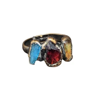 YEEVAA Нерегулярное кольцо из трех натуральных необработанных камней, Целебный кристалл, Винтажное Регулируемое Открытое кольцо с драгоценным камнем, ювелирный подарок