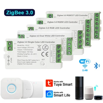 Zigbee 3,0 WiFi Светодиодный Контроллер Tuya Alexa Google Home Голосовое Управление CCT RGB RGBW RGBCCT Светодиодная Лента приложение BT RF Пульт дистанционного управления 2,4 G DC5V-24V