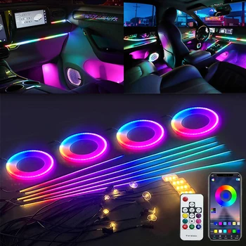 Автомобиль 18 в 1 LED Symphony Rainbow Streamer Рассеянный Свет Интерьер RGB Цветная Неоновая Акриловая Лента Атмосферная Лампа Приложение Дистанционного Управления