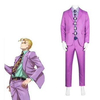 Аниме JoJo's Bizarre Adventure Kira Yoshikage Косплей Костюм для взрослых мужчин Фиолетовая униформа на Хэллоуин Карнавальные костюмы